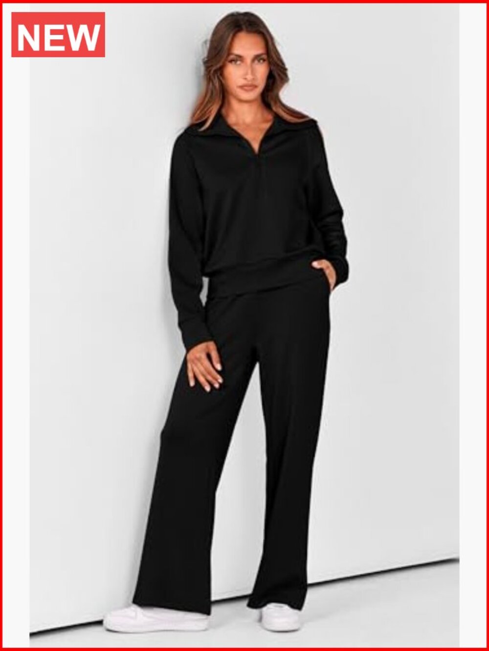 2 Piece Outfits Half Zip Sweatshirt Wide Leg Pants Tracksuit Set - Picture 2 of 7